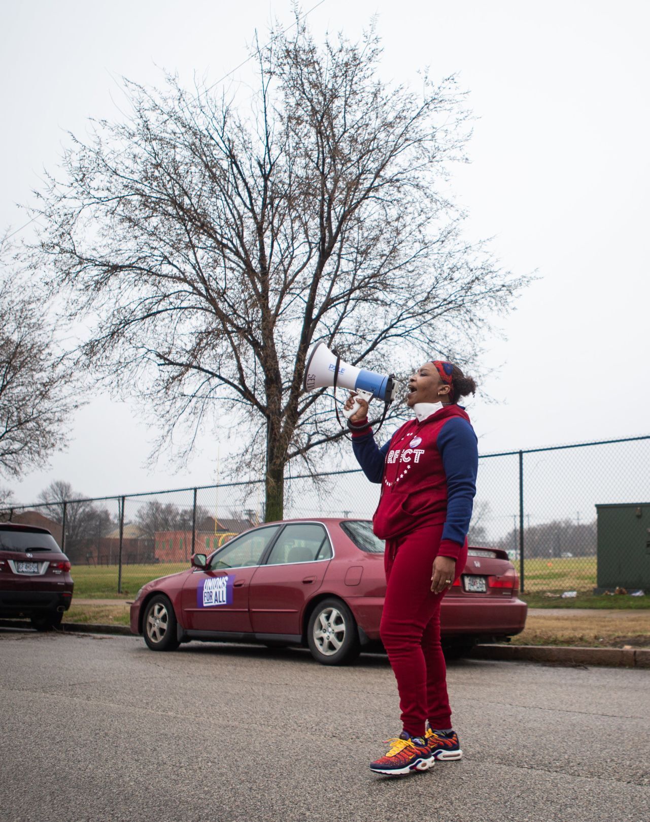 Protesters gather outside Blue Circle Rehab and Nursing